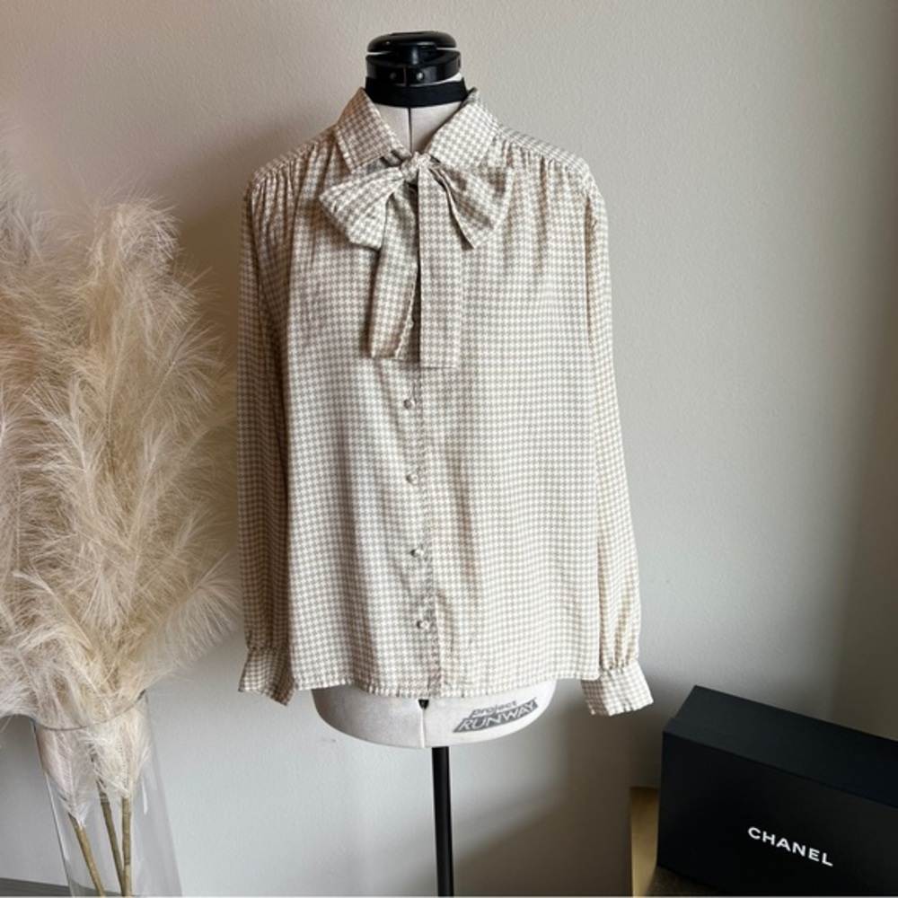 Vintage Gingham Bow Blouse